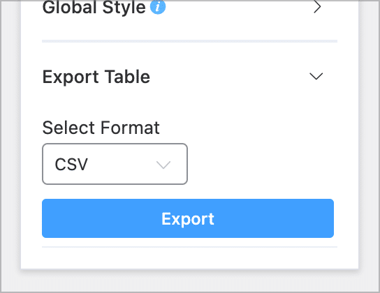 Ninja Tables—Export button